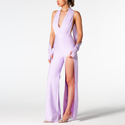 Jumpsuit Elegante sin Espalda con Escote en V y Abertura Lateral - Image 18