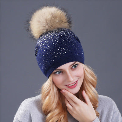 Gorro de Cachemira con Pompón de Pelaje de Zorro para Mujer - Image 29