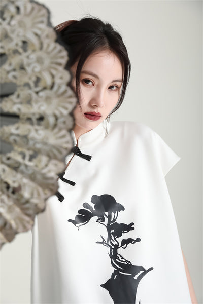 Blusa Cheongsam Moderna con Botones de Rana - Camiseta Estampada Manga Corta Verano - Image 16