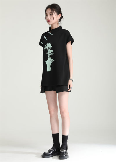 Blusa Cheongsam Moderna con Botones de Rana - Camiseta Estampada Manga Corta Verano - Image 21