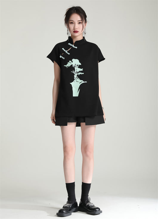 Blusa Cheongsam Moderna con Botones de Rana - Camiseta Estampada Manga Corta Verano - Image 22