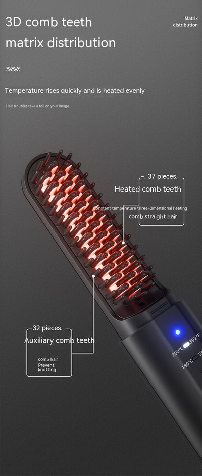 Black and rose gold wireless negative ion straight hair comb with three temperature settings and a sleek, portable design. - Image 19