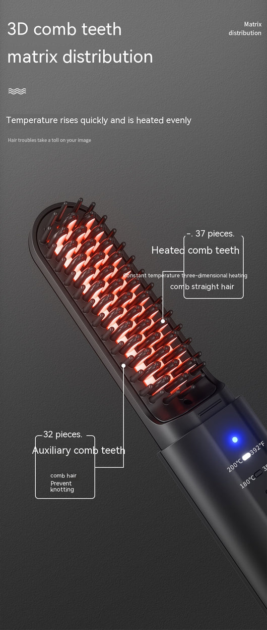Black and rose gold wireless negative ion straight hair comb with three temperature settings and a sleek, portable design. - Image 19