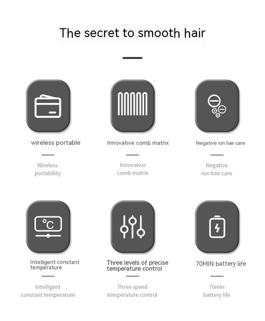 Black and rose gold wireless negative ion straight hair comb with three temperature settings and a sleek, portable design. - Image 22
