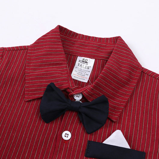 Conjunto de Tirantes con Corbatín Rojo a Rayas para Niño - Outfit Elegante para Celebraciones - Image 11