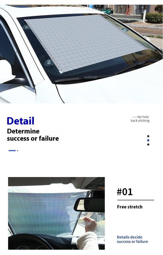Black perforated roller blind with suction cups for window sun protection, measuring 60x40cm, shown extended. - Image 47
