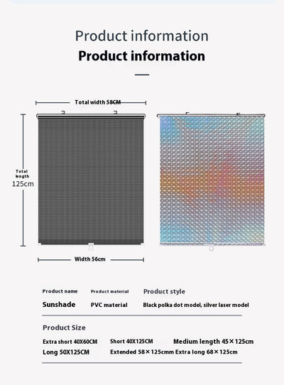 Black perforated roller blind with suction cups for window sun protection, measuring 60x40cm, shown extended. - Image 59