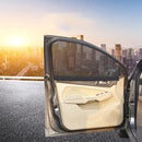 Black perforated roller blind with suction cups for window sun protection, measuring 60x40cm, shown extended. - Image 62