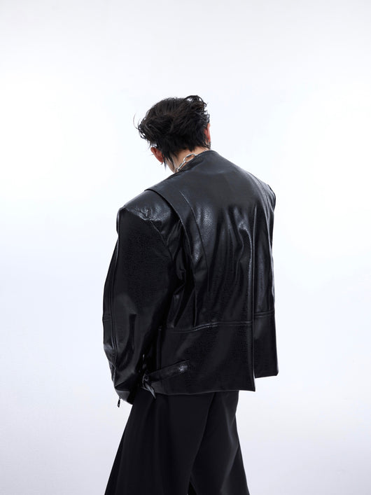 Abrigo de Cuero para Hombre con Hombros Acolchados Texturizados - Image 16