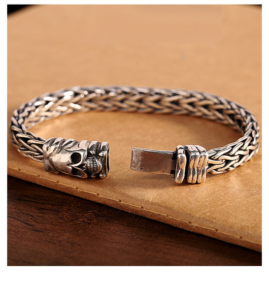 Pulsera de Calavera Tejida en Plata S925 Seiko - Accesorio Tailandés Artesanal para Hombre - Image 20