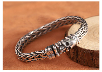 Pulsera de Calavera Tejida en Plata S925 Seiko - Accesorio Tailandés Artesanal para Hombre - Image 26