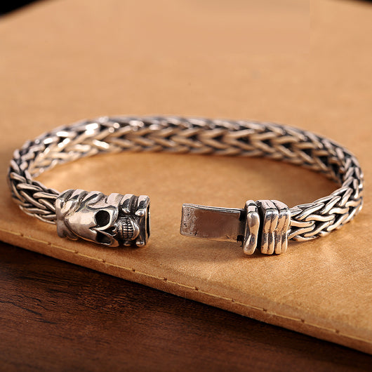 Pulsera de Calavera Tejida en Plata S925 Seiko - Accesorio Tailandés Artesanal para Hombre - Image 28
