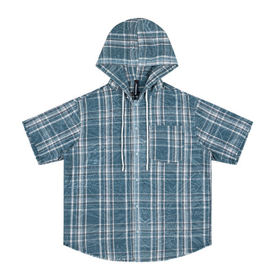 Camisa Casual Hombre Verano Cuadros Manga Corta Diseño Desgastado - Image 25