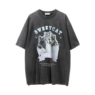 Camiseta Estampado Gatito Efecto Desgastado Manga Corta para Hombre - Image 22