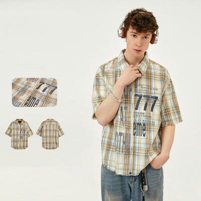 Camisa Cuadriculada Lavada con Borlas de Manga Corta - Image 16