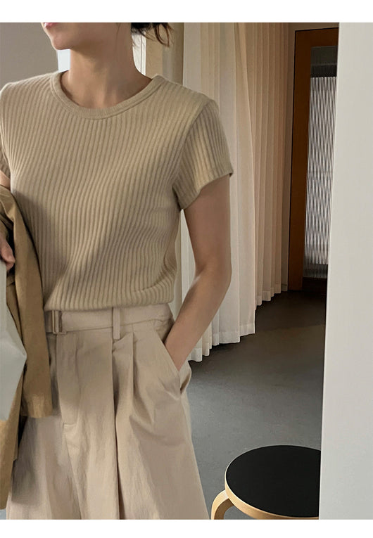 Blusa Básica de Verano para Mujer con Cuello Redondo y Textura - Image 23