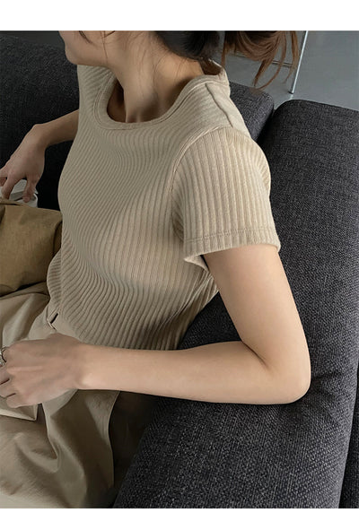 Blusa Básica de Verano para Mujer con Cuello Redondo y Textura - Image 27