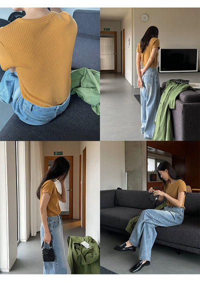 Blusa Básica de Verano para Mujer con Cuello Redondo y Textura - Image 30
