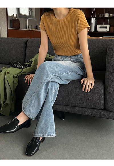 Blusa Básica de Verano para Mujer con Cuello Redondo y Textura - Image 31