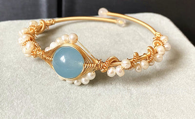 Pulsera de Perlas Dorada Tejida - Estilo Vintage Elegante - Image 8