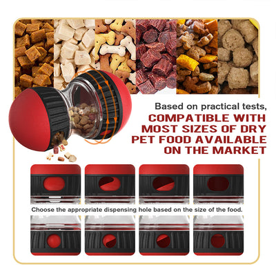 Teal and yellow food dispensing dog toy with a clear middle section and treat holes, designed for slow feeding. - Image 24