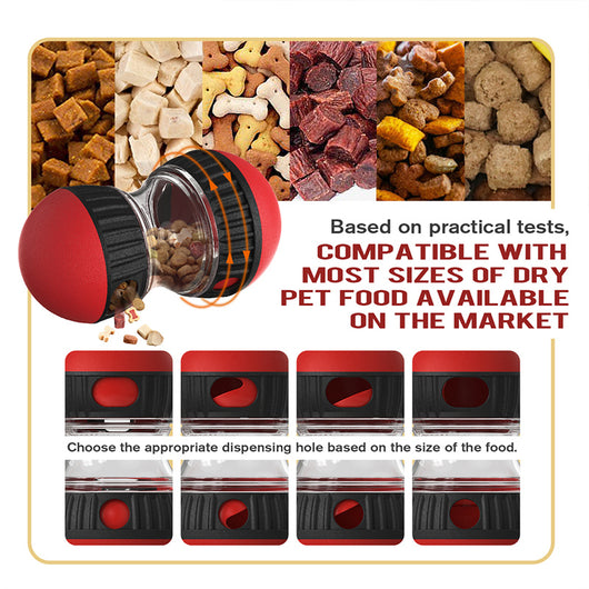 Teal and yellow food dispensing dog toy with a clear middle section and treat holes, designed for slow feeding. - Image 24