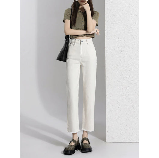 Pantalones Denim Crema Tobilleros para Mujer - Image 13