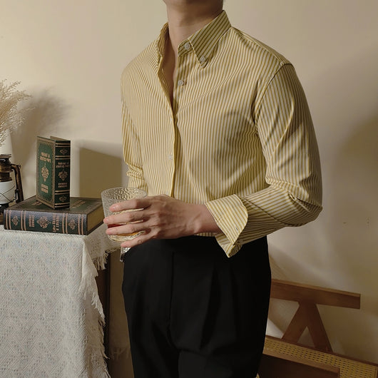 Camisa Slim Fit a Rayas Café para Hombre - Image 9