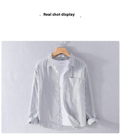 Camisa Casual Hombre a Rayas Azul Otoño Estilo Coreano - Image 9