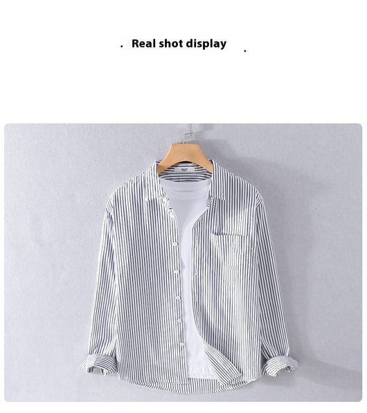 Camisa Casual Hombre a Rayas Azul Otoño Estilo Coreano - Image 9