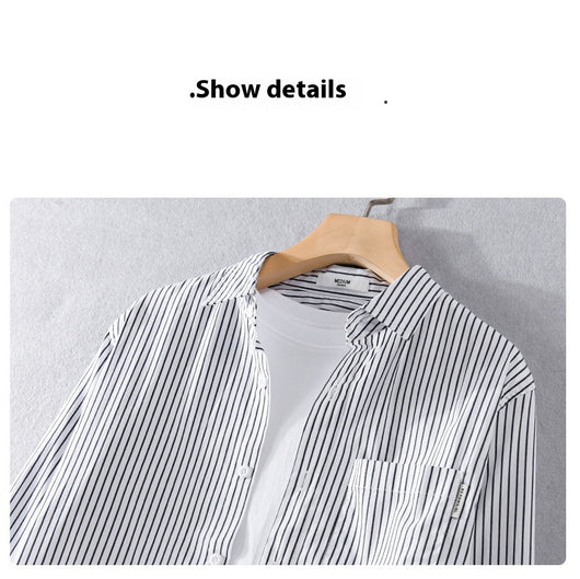 Camisa Casual Hombre a Rayas Azul Otoño Estilo Coreano - Image 10