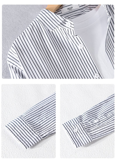 Camisa Casual Hombre a Rayas Azul Otoño Estilo Coreano - Image 11