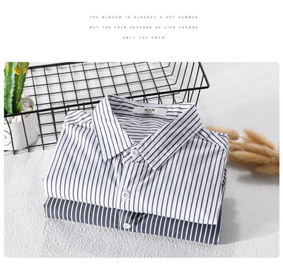 Camisa Casual Hombre a Rayas Azul Otoño Estilo Coreano - Image 12