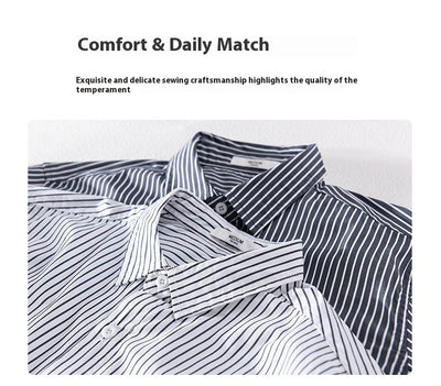 Camisa Casual Hombre a Rayas Azul Otoño Estilo Coreano - Image 13