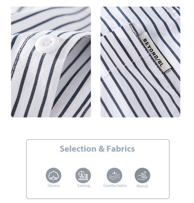 Camisa Casual Hombre a Rayas Azul Otoño Estilo Coreano - Image 15