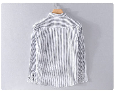 Camisa Casual Hombre a Rayas Azul Otoño Estilo Coreano - Image 17