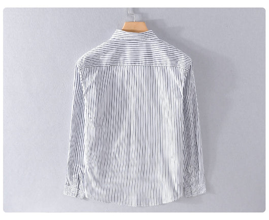Camisa Casual Hombre a Rayas Azul Otoño Estilo Coreano - Image 17