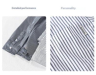 Camisa Casual Hombre a Rayas Azul Otoño Estilo Coreano - Image 19