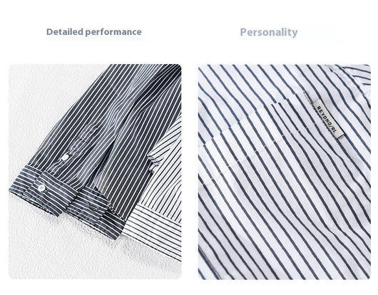 Camisa Casual Hombre a Rayas Azul Otoño Estilo Coreano - Image 19