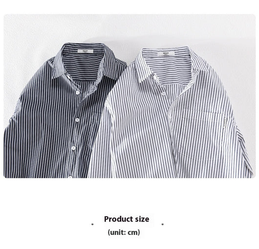 Camisa Casual Hombre a Rayas Azul Otoño Estilo Coreano - Image 20
