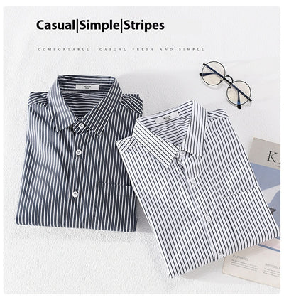 Camisa Casual Hombre a Rayas Azul Otoño Estilo Coreano - Image 21
