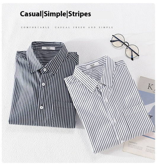 Camisa Casual Hombre a Rayas Azul Otoño Estilo Coreano - Image 21