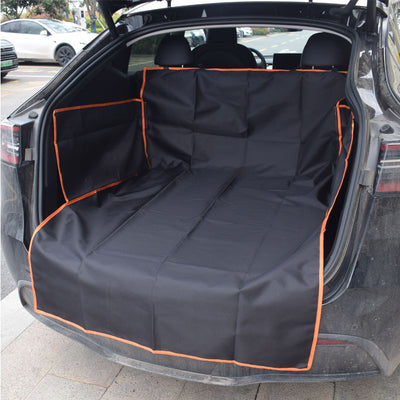 Black dog car mat covering the trunk and rear seat of a grey SUV, with a German Shepherd lying on it. - Image 17