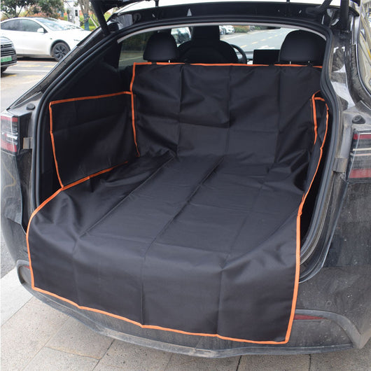 Black dog car mat covering the trunk and rear seat of a grey SUV, with a German Shepherd lying on it. - Image 17