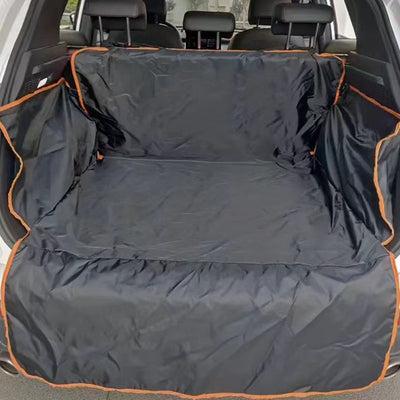 Black dog car mat covering the trunk and rear seat of a grey SUV, with a German Shepherd lying on it. - Image 21