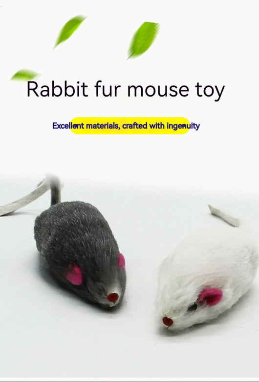 Two rabbit skin mouse cat toys, one dark gray and one white, with pink ears and red noses, on a white background. - Image 7