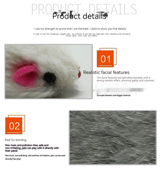 Two rabbit skin mouse cat toys, one dark gray and one white, with pink ears and red noses, on a white background. - Image 9