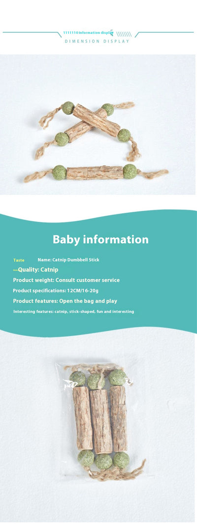 Mutian Liao stick catnip toy shaped like a dumbbell, with three wooden sticks and six green catnip balls. - Image 8