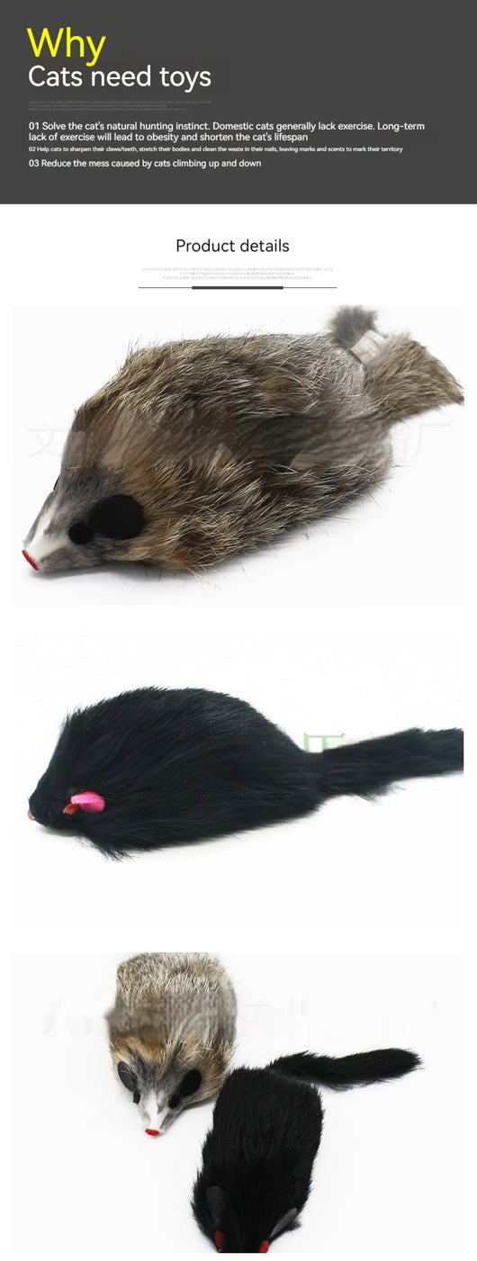 Two plush mouse cat toys, one brown and one black, with red eyes and tails, shown on a white background. - Image 8