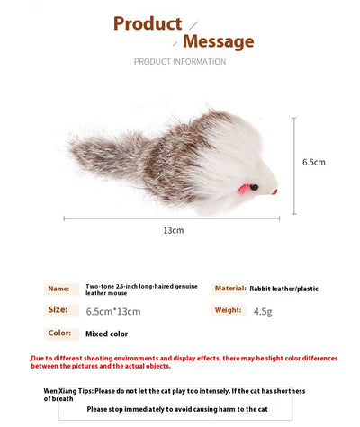 Four furry cat mouse toys with white and brown fur, red noses, and black eyes on a white background. - Image 10